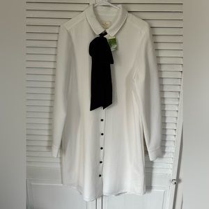 Kate Spade Griffin Shirt Dress White With Black Tie NWT Size 12 *Flaws